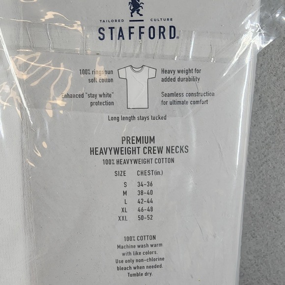 Stafford Premium Crew Neck Shirt Mens XL White 4 Pack Heavyweight Cotton Tee - Picture 5 of 9